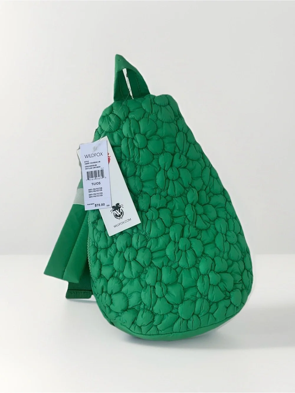Wildfox Vert Clair Green Quilted Floral Puffy Sling Pack Crossbody Bag
